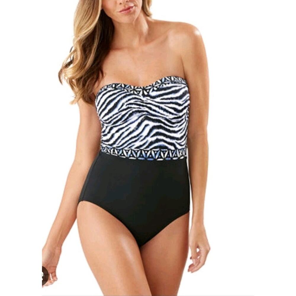Tommy Bahama Womens 8 Zanzibar Zebra Stripe One Piece Swimsuit NEW Black